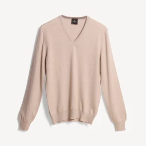 Kaschmirpullover mit V-Ausschnitt – Beige