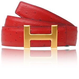 H Gürtel Rot Strauss Optik mit H Schnalle 40mm